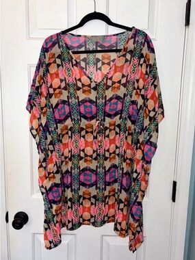 Asher by Fab’rik Multicolor Geometric Sheer Cover-Up Dress